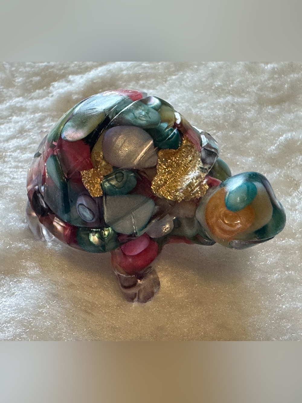 Multicolor Decorative Resin Turtle Figurine with Gold Leaf Accents